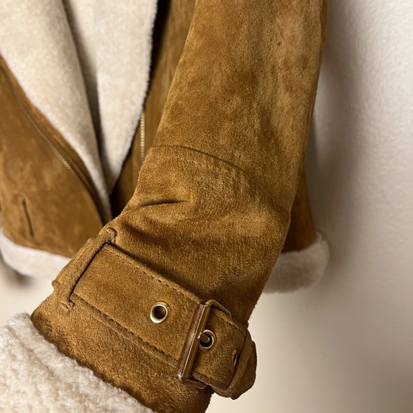 Real Suede Aviator Coat/Jacket – Tan with Cream lining - Picture 2 of 5